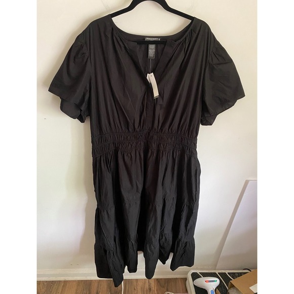Chelsea & Theodore Dresses & Skirts - Chelsea & Theodore Black Cotton Smocked Tiered Midi Dress 3X Short Puff Sleeve